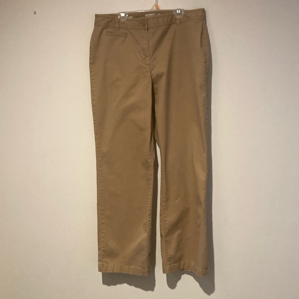 Talbots women’s curvy wide leg pants 12 casual office khaki tan